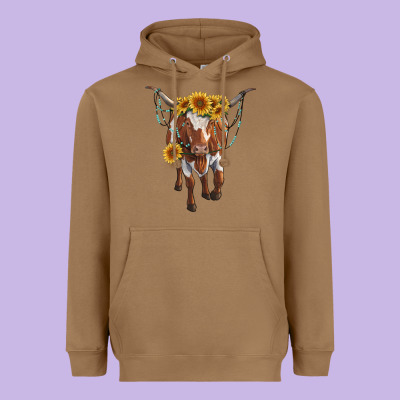 Longhorn Cow With Sunflowers Heavyweight Hoodie Designed By Ranaportraitstore