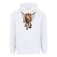 White longhorn cow with sunflowers Heavyweight Hoodie - RanaPortraitStore