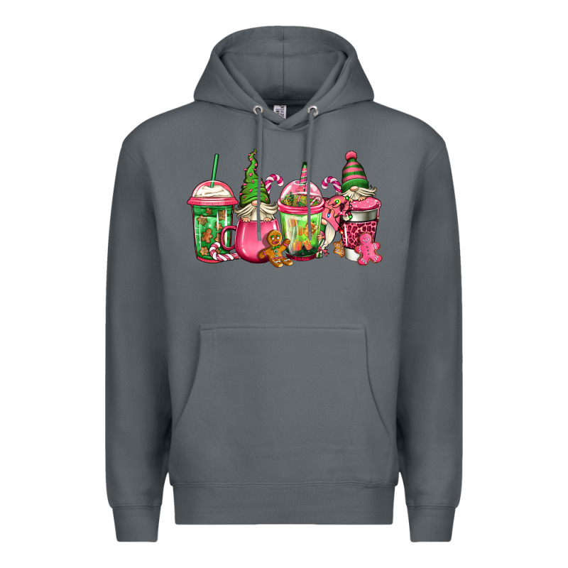 Pink Christmas Gnomes Coffee Cups Premium Hoodie by Jasminsmagicworld | Teevron