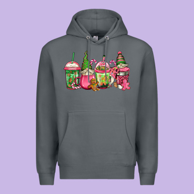 Pink Christmas Gnomes Coffee Cups Premium Hoodie Designed By Jasminsmagicworld