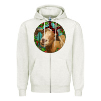 Oatmeal Heather Farm Goat Christmas Zipper Hoodie - RanaPortraitStore