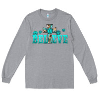 Heather Grey western turquoise's gemstones cross believe Long Sleeve Tee - BarkalooDesign