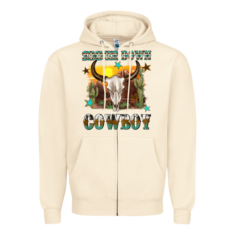 Simmer Down Cowboy Zipper Hoodie by texasbilliewilder | Teevron