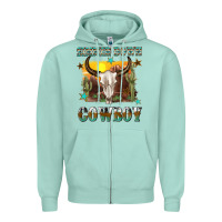 Seafoam simmer down cowboy Zipper Hoodie - texasbilliewilder