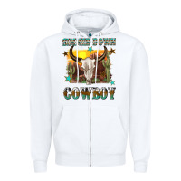 White simmer down cowboy Zipper Hoodie - texasbilliewilder