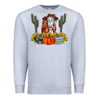 Heather Grey Fall Cow Premium Sweatshirt - CowhideDigitalArt