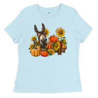 Baby Blue donkey sunflower and pumpkin farm Ladies Tee - BarkalooDesign