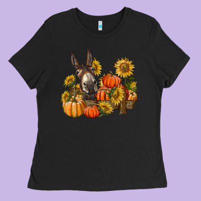 Donkey Sunflower And Pumpkin Farm Ladies Tee Designed By Barkaloodesign