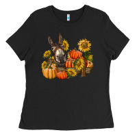 Black donkey sunflower and pumpkin farm Ladies Tee - BarkalooDesign