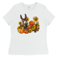 White donkey sunflower and pumpkin farm Ladies Tee - BarkalooDesign