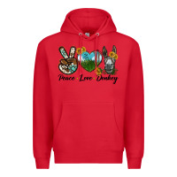 Red Peace Love Donkey Head Premium Hoodie - LillyAllenDesigns