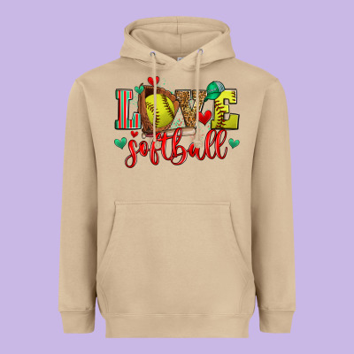 Love Softball Heavyweight Hoodie Designed By Zillion Design Studio