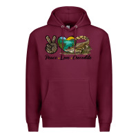 Burgundy Peace Love Crocodile Premium Hoodie - LillyAllenDesigns