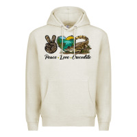 Oatmeal Heather Peace Love Crocodile Premium Hoodie - LillyAllenDesigns