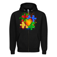 Black autism puzzle pieces heart Zipper Hoodie - Zillion Design Studio