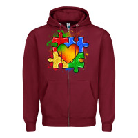 Burgundy autism puzzle pieces heart Zipper Hoodie - Zillion Design Studio