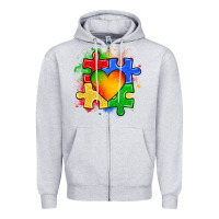 Heather Grey autism puzzle pieces heart Zipper Hoodie - Zillion Design Studio