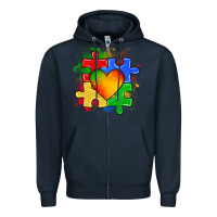 Navy autism puzzle pieces heart Zipper Hoodie - Zillion Design Studio