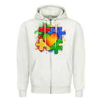 Autism Puzzle Pieces Heart Zipper Hoodie | Teevron