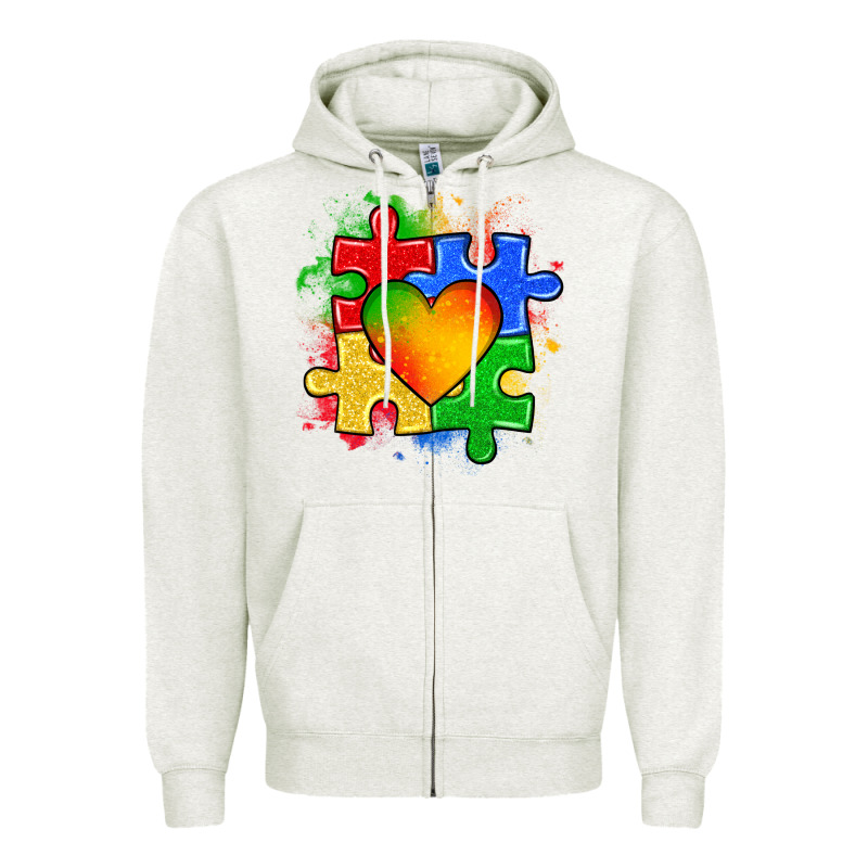 Autism Puzzle Pieces Heart Zipper Hoodie by Zillion Design Studio | Teevron