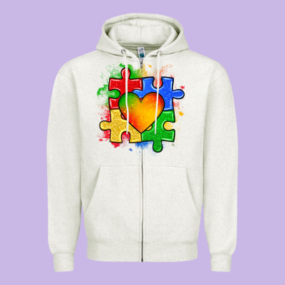 Autism Puzzle Pieces Heart Zipper Hoodie Designed By Zillion Design Studio