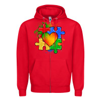 Red autism puzzle pieces heart Zipper Hoodie - Zillion Design Studio