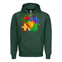 Sports Green autism puzzle pieces heart Zipper Hoodie - Zillion Design Studio