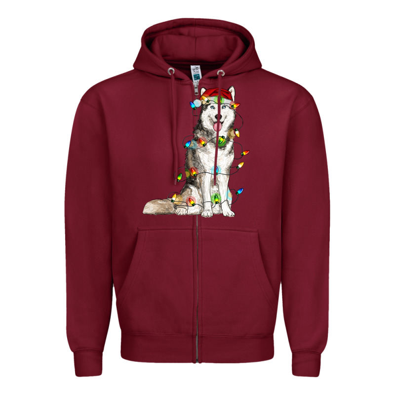 Husky Christmas Lights Zipper Hoodie by RanaPortraitStore | Teevron
