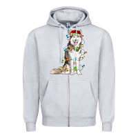 Heather Grey Husky Christmas Lights Zipper Hoodie - RanaPortraitStore