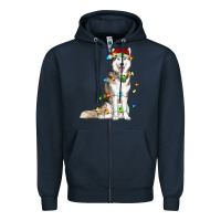 Navy Husky Christmas Lights Zipper Hoodie - RanaPortraitStore