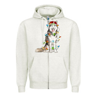 Oatmeal Heather Husky Christmas Lights Zipper Hoodie - RanaPortraitStore