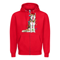 Red Husky Christmas Lights Zipper Hoodie - RanaPortraitStore