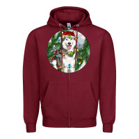 Burgundy husky and farm ornament Zipper Hoodie - RanaPortraitStore