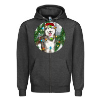 Charcoal Heather husky and farm ornament Zipper Hoodie - RanaPortraitStore