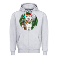 Heather Grey husky and farm ornament Zipper Hoodie - RanaPortraitStore