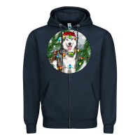 Navy husky and farm ornament Zipper Hoodie - RanaPortraitStore