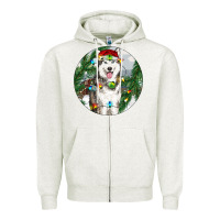 Oatmeal Heather husky and farm ornament Zipper Hoodie - RanaPortraitStore