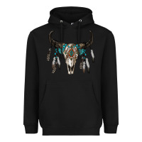 Black boho bull skull Heavyweight Hoodie - RanaPortraitStore