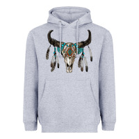 Heather Grey boho bull skull Heavyweight Hoodie - RanaPortraitStore