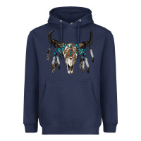 Navy boho bull skull Heavyweight Hoodie - RanaPortraitStore