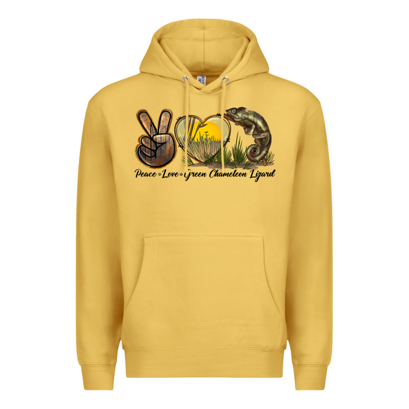 Peace Love Green Chameleon Lizard Premium Hoodie by LillyAllenDesigns | Teevron