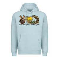 Blue Mist Peace Love Green Chameleon Lizard Premium Hoodie - LillyAllenDesigns