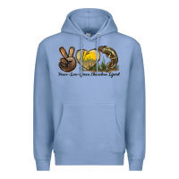 Colony Blue Peace Love Green Chameleon Lizard Premium Hoodie - LillyAllenDesigns