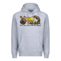 Heather Grey Peace Love Green Chameleon Lizard Premium Hoodie - LillyAllenDesigns