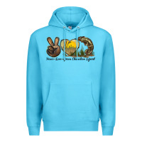 Ocean Blue Peace Love Green Chameleon Lizard Premium Hoodie - LillyAllenDesigns