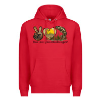Red Peace Love Green Chameleon Lizard Premium Hoodie - LillyAllenDesigns