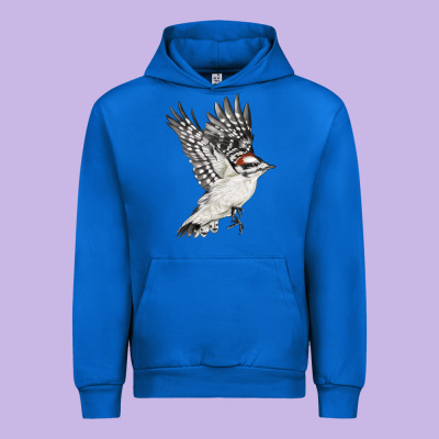 Flying Downy Woodpecker Urban Hoodie Designed By Lillyallendesigns