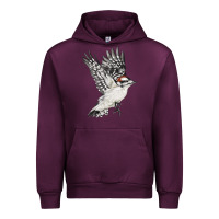 Mauve Wine Flying Downy Woodpecker Urban Hoodie - LillyAllenDesigns