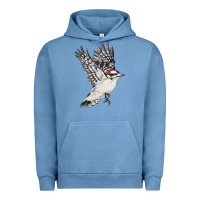 Pigment Pebble Blue Flying Downy Woodpecker Urban Hoodie - LillyAllenDesigns