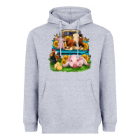 Heather Grey farm truck animals Heavyweight Hoodie - Zillion Design Studio